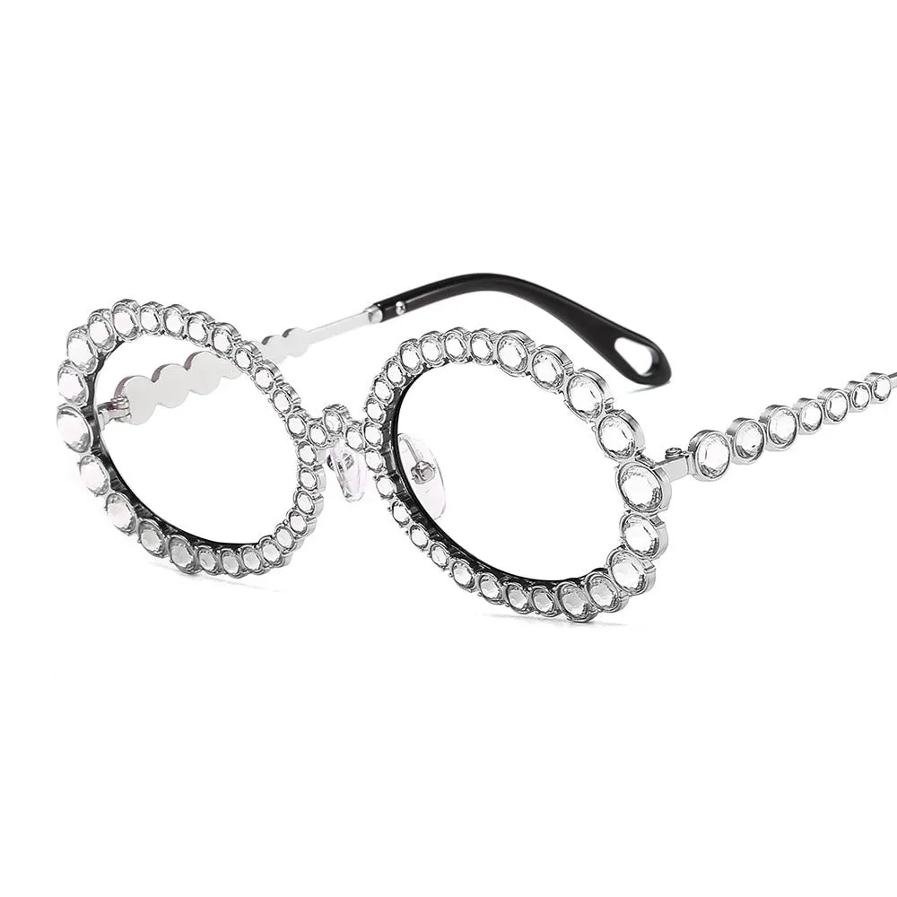 Women's Fashion Dazzling Diamond Decor Big Oval Frame Sunglasses