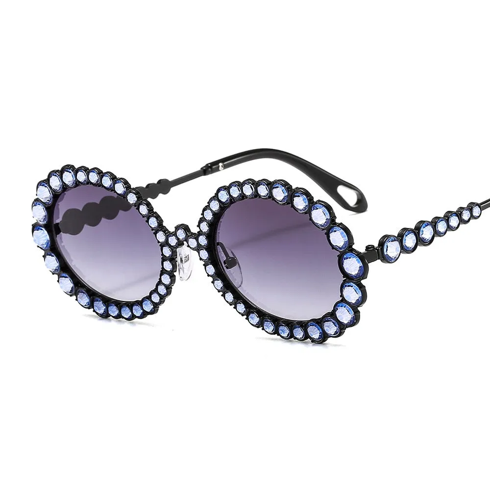 Women's Fashion Dazzling Diamond Decor Big Oval Frame Sunglasses