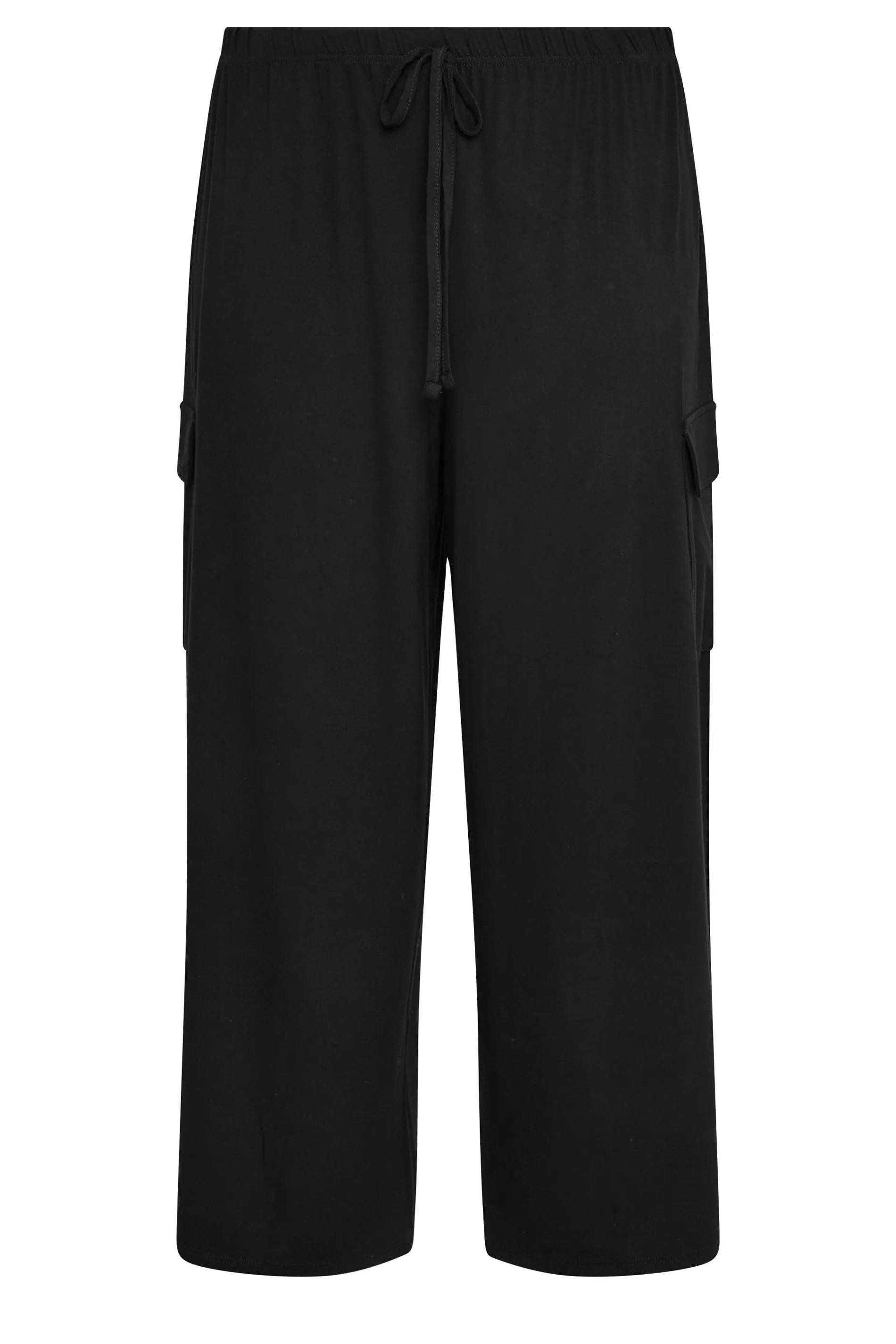 YOURS Curve Black Jersey Wide Leg Cargo Trousers