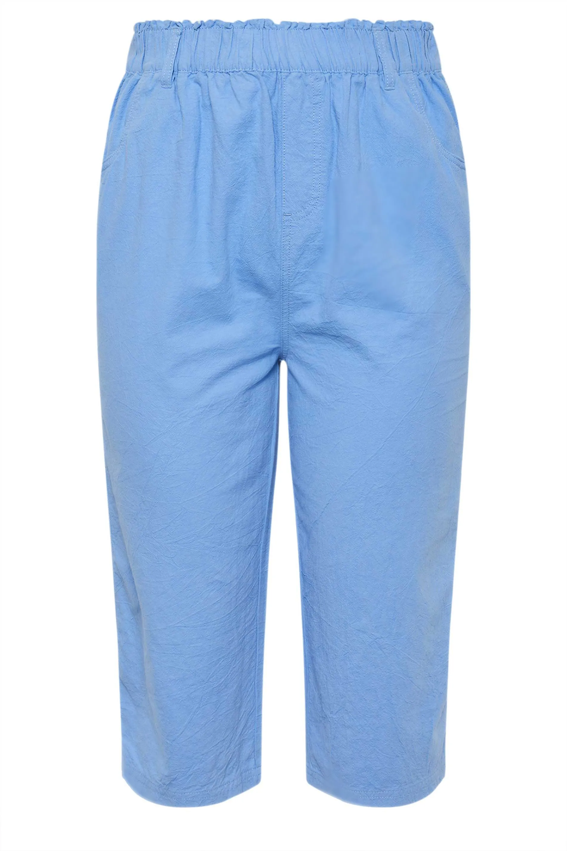 YOURS Curve Blue Elasticated Cool Cotton Cropped Trousers