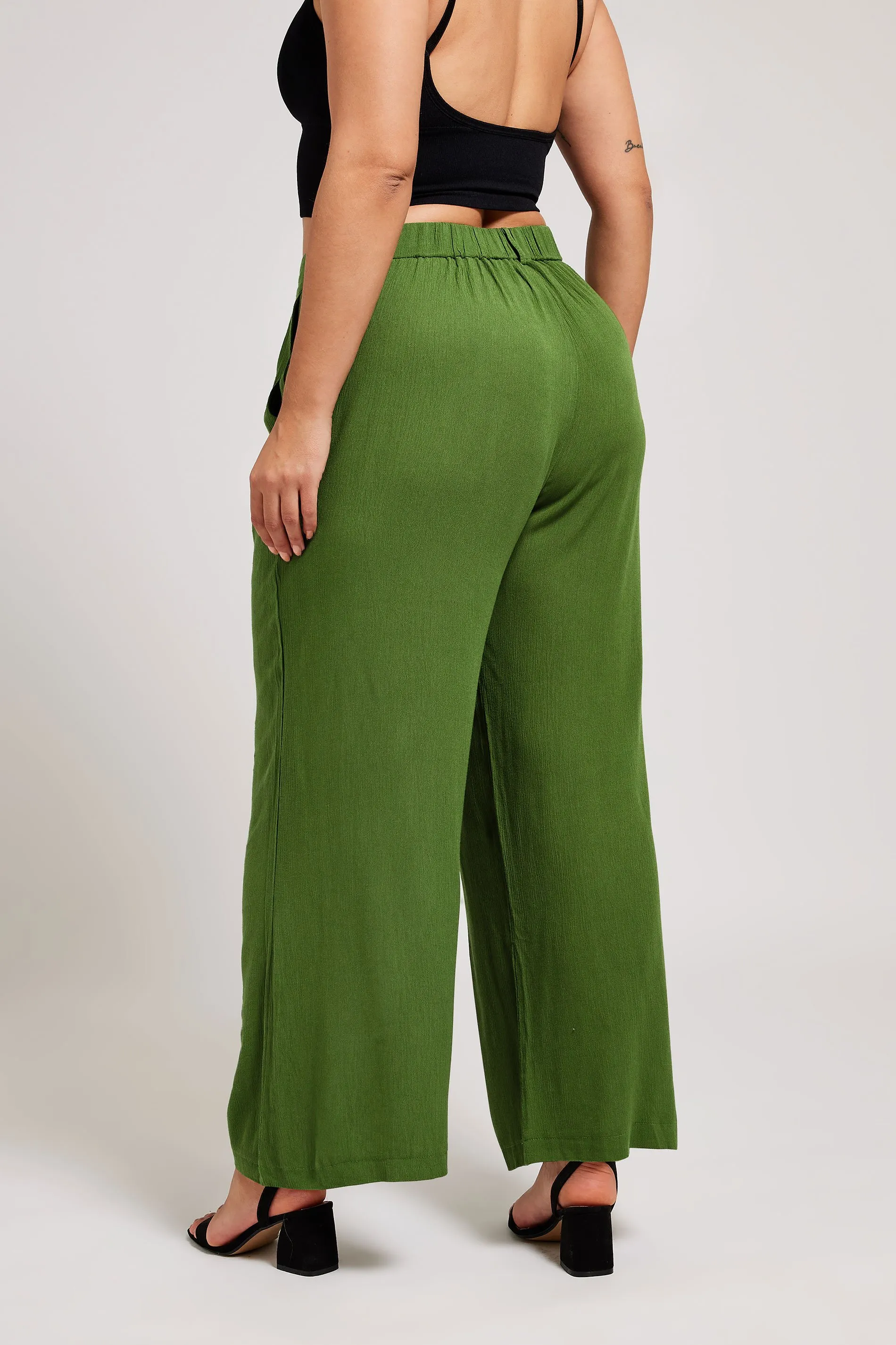 YOURS LONDON Curve Green Pleat Front Wide Leg Trousers