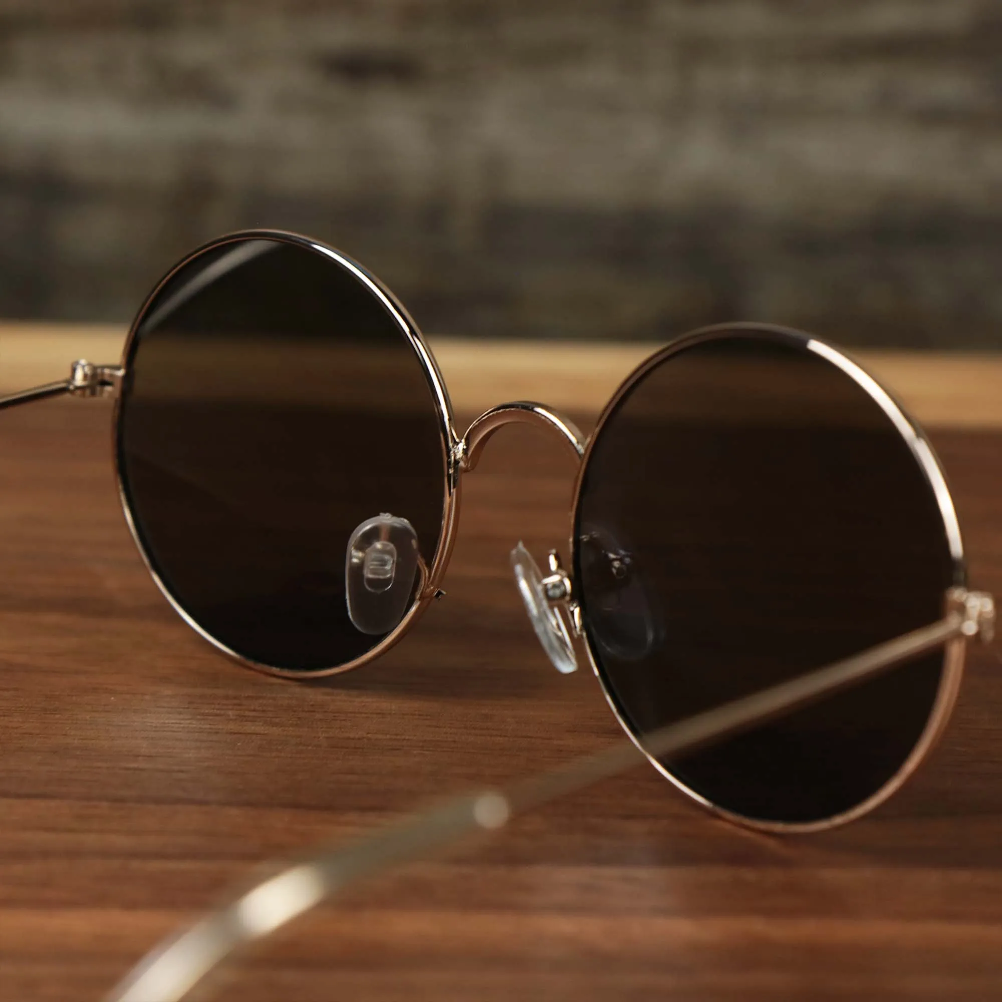 Youth Round Frame Blue Lens Sunglasses with Rose Gold Frame